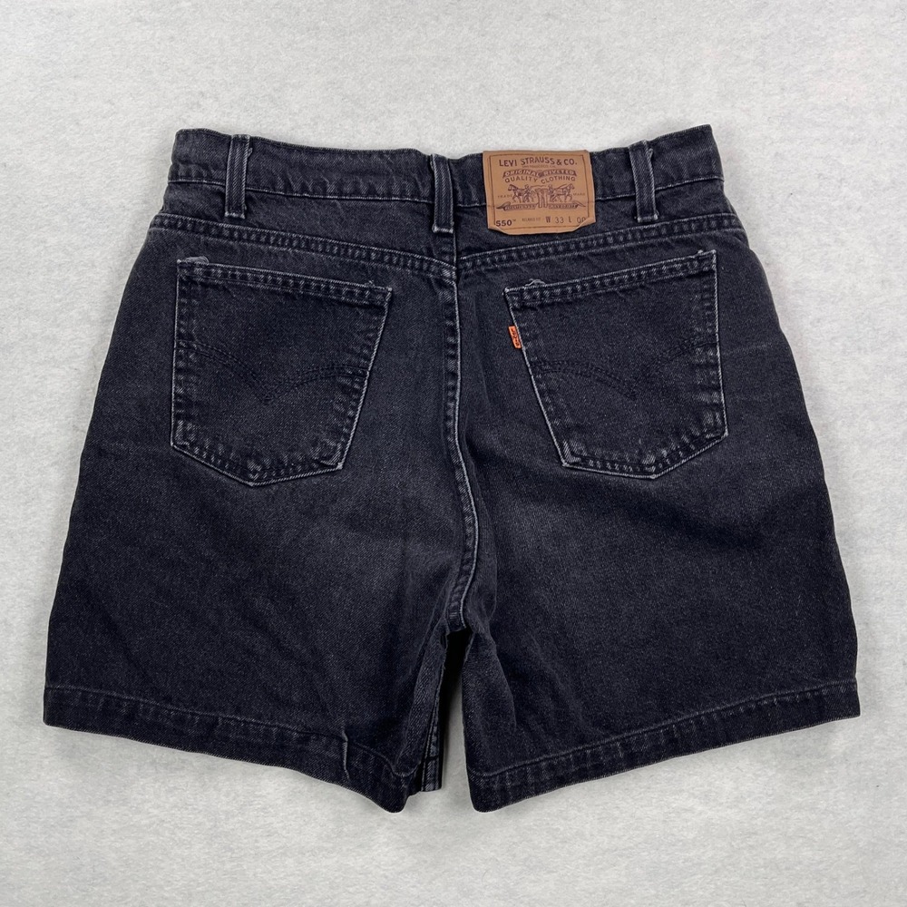 Vintage Levis 550 Relaxed Fit Shorts Mens 33 Black Denim Orange Tab Black Wash